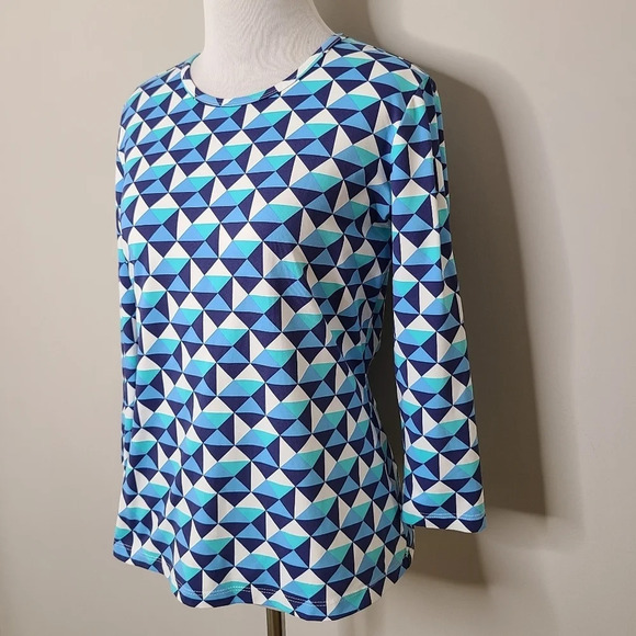 J. McLaughlin Catalina Blue Print Signature Tee S - Picture 2 of 7